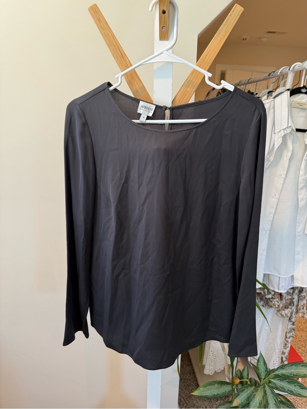 Armani Collezioni Black Long-Sleeve Crew Neck Top